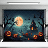 Aperturee - Foggy Forest Pumpkin Witch Spooky Halloween Backdrop