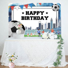 Aperturee - Football Field Building Flag Happy Birthday Backdrop