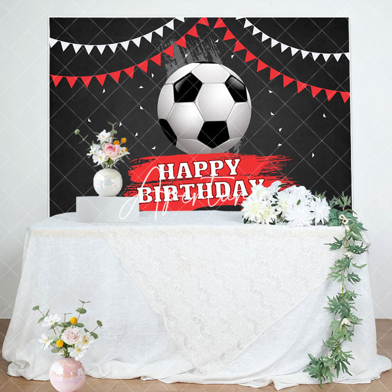 Aperturee - Football Flag Black Happy Birthday Backdrop For Boy