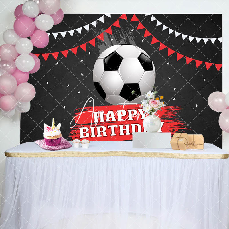 Aperturee - Football Flag Black Happy Birthday Backdrop For Boy