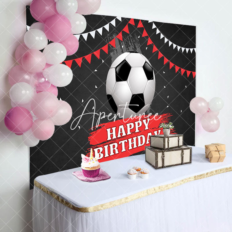 Aperturee - Football Flag Black Happy Birthday Backdrop For Boy