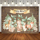 Aperturee - Forest Animal Wooden Gold Glitter Backdrop for Baby Shower