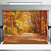 Aperturee - Forest Road Yello Leaves Fall Photography Backdrop