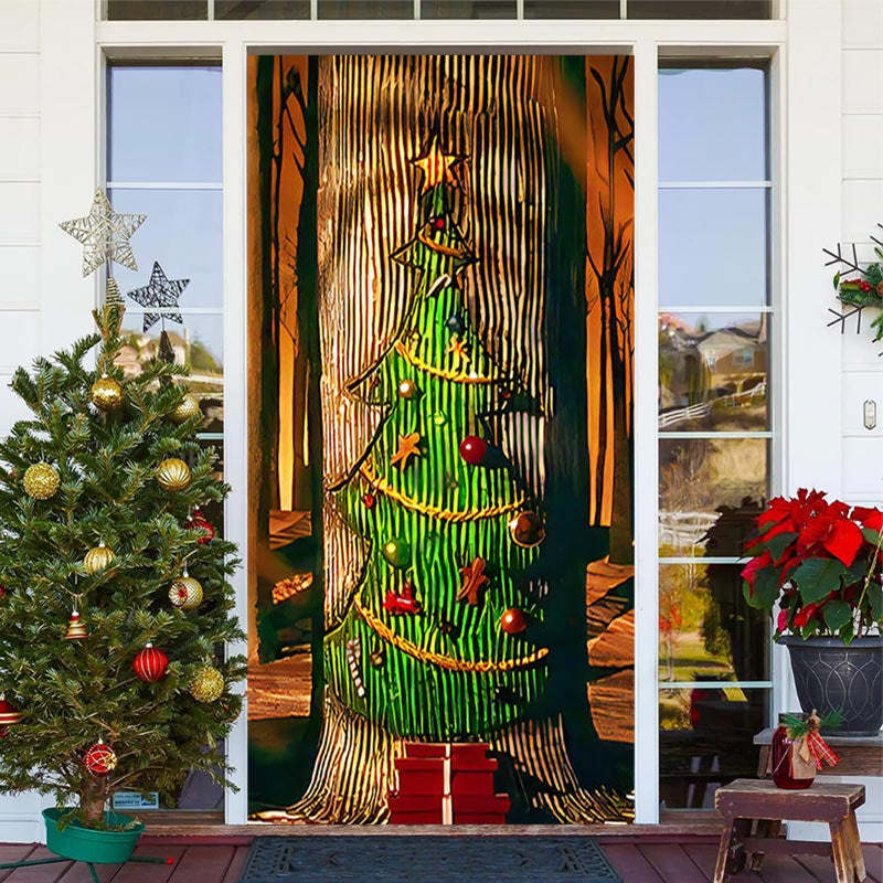 Aperturee - Forest Xmas Tree Bokeh Merry Christmas Door Cover