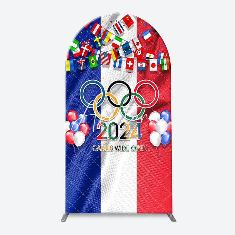 Aperturee - France Flag Paris 2024 Olympic Rings Arch Backdrop