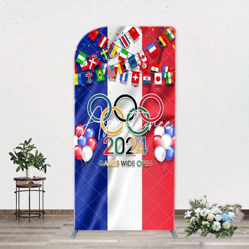 Aperturee - France Flag Paris 2024 Olympic Rings Arch Backdrop