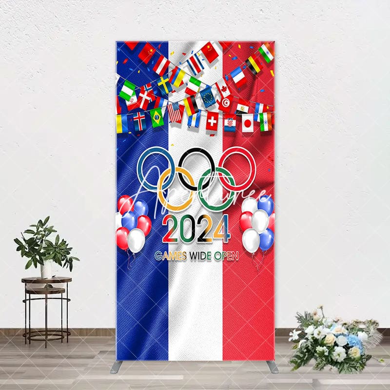 Aperturee - France Flag Paris 2024 Olympic Rings Arch Backdrop