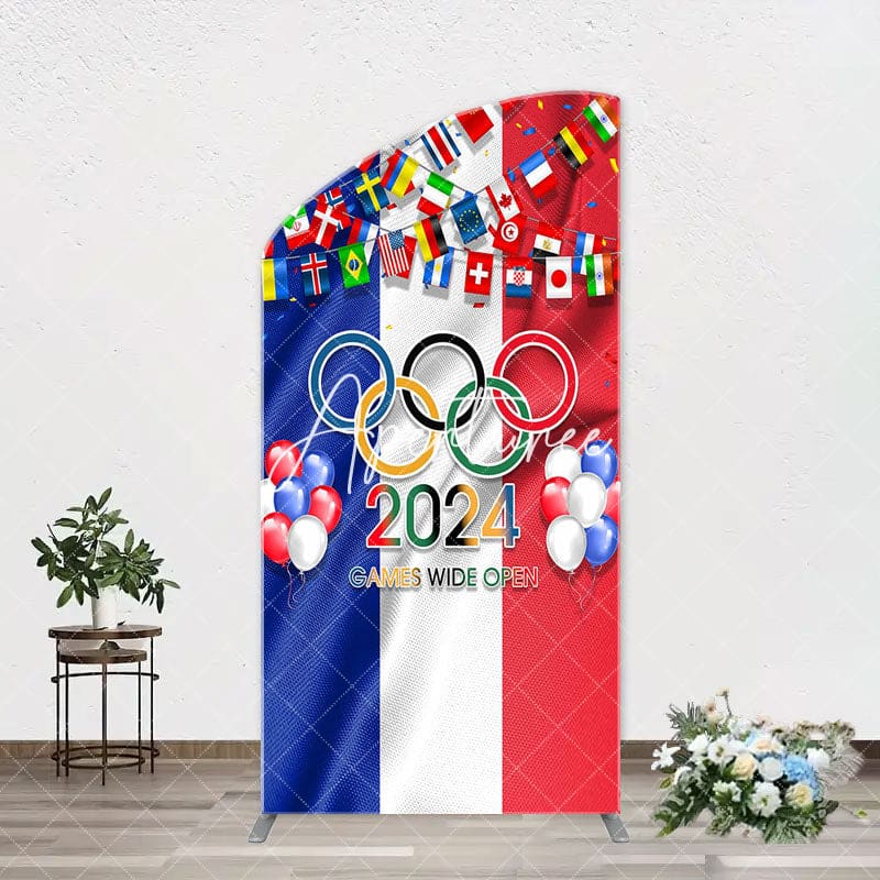 Aperturee - France Flag Paris 2024 Olympic Rings Arch Backdrop