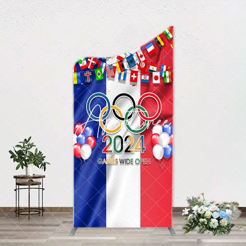 Aperturee - France Flag Paris 2024 Olympic Rings Arch Backdrop
