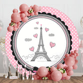 Aperturee - French Eiffel Tower Elegant Pink Dots Round Backdrop