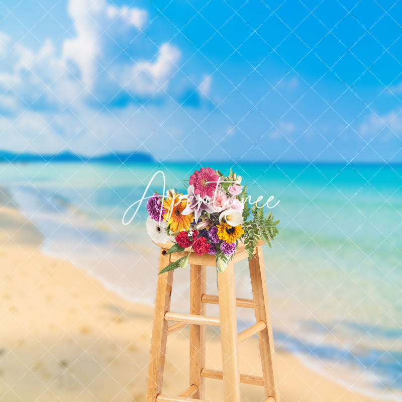 Aperturee - Fresh Cyan Sea Water Beach Footprint Summer Backdrop