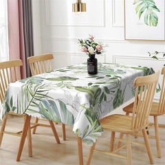 Aperturee - Fresh Green Leaves Spring White Rectangle Tablecloth