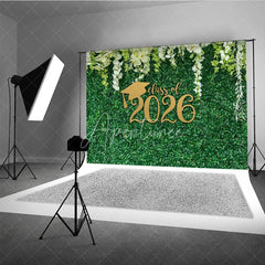 Aperturee - Fresh White Flower Green Grass Graduation Backdrop