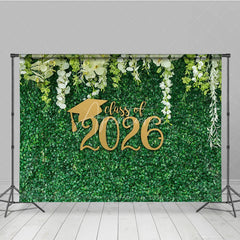 Aperturee - Fresh White Flower Green Grass Graduation Backdrop