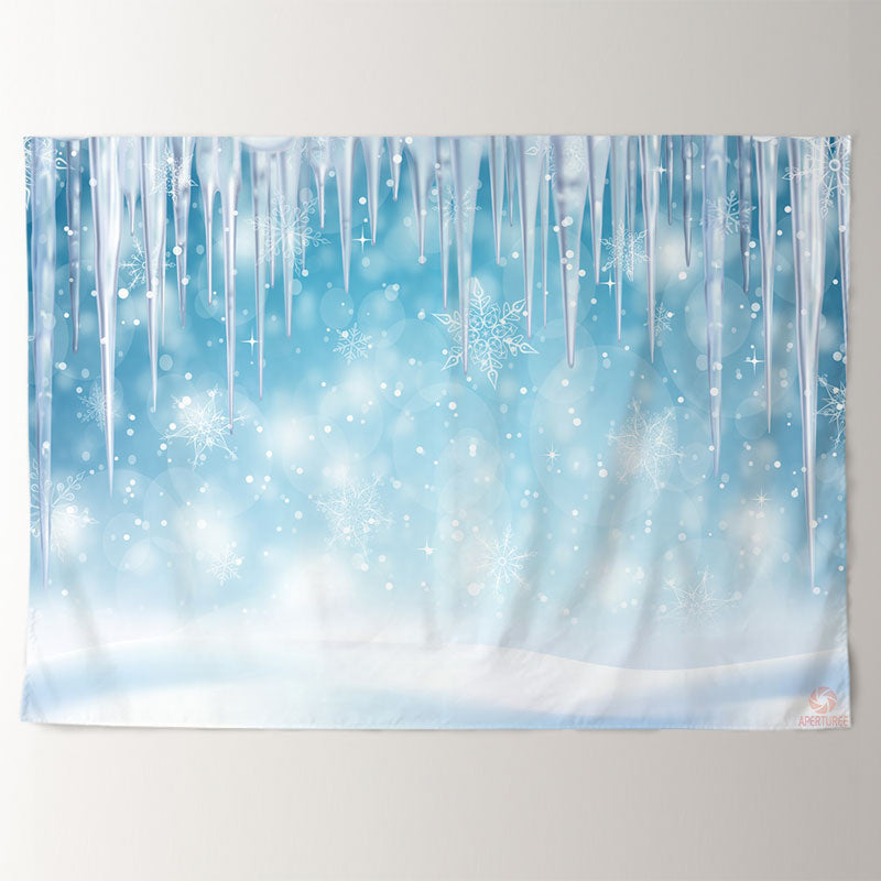 Aperturee - Frozen Ice Snowflake Blue Bokeh Winter Backdrop