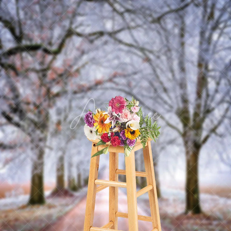 Aperturee - Frozen Tree Road Winter Scenery Photo Backdrop