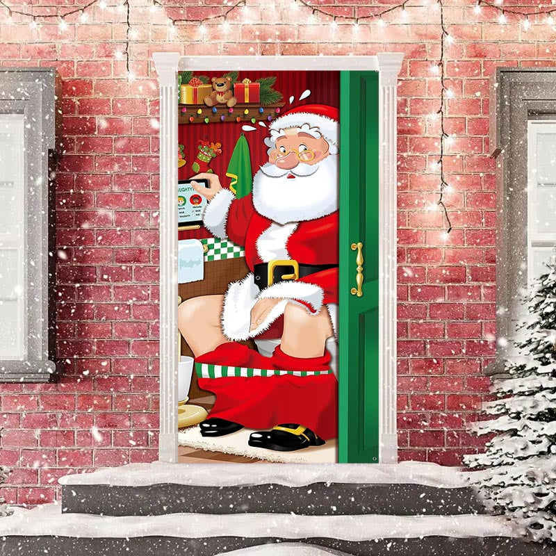 Aperturee - Funny Toilet Santa Red Green Christmas Door Cover