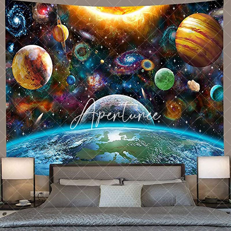 Aperturee Galactic Planet Galaxy Trippy 3D Printed Wall Tapestry