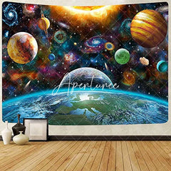 Aperturee Galactic Planet Galaxy Trippy 3D Printed Wall Tapestry