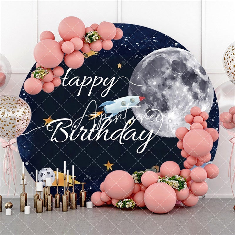 Aperturee Galaxy Rocket Round Happy Birthday Backdrop For Party