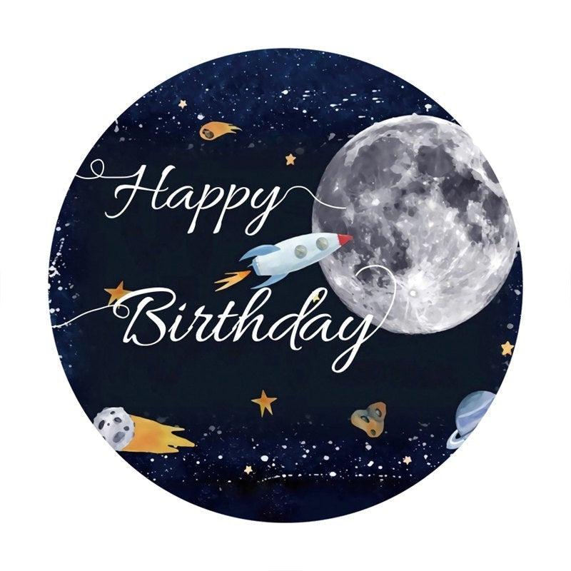 Aperturee Galaxy Rocket Round Happy Birthday Backdrop For Party