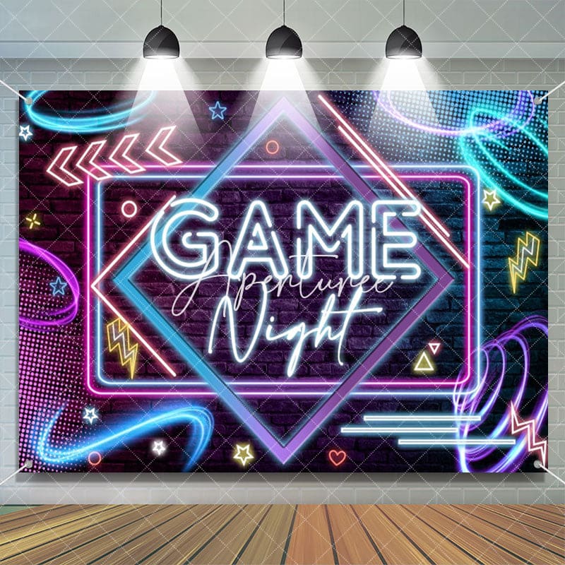 Aperturee - Game Night Neon Light Brick Wall Dance Backdrop