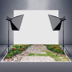 Aperturee - Garden Stone Path Greenery Floral Rubber Floor Mat