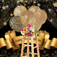 Aperturee - Gift Boxes Champagne Glitter Black Grad Photo Backdrop