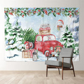 Aperturee - Gift Red Truck Snowman Tree Christmas Backdrop
