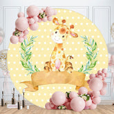 Aperturee - Giraffe Yellow White Dots Round Cartoon Backdrops for Kids