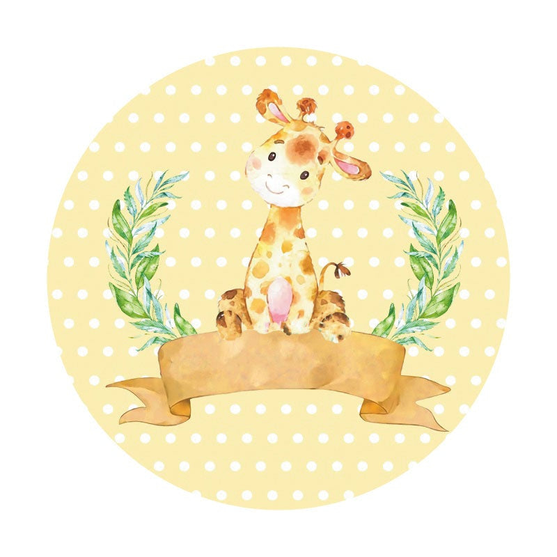 Aperturee - Giraffe Yellow White Dots Round Cartoon Backdrops for Kids