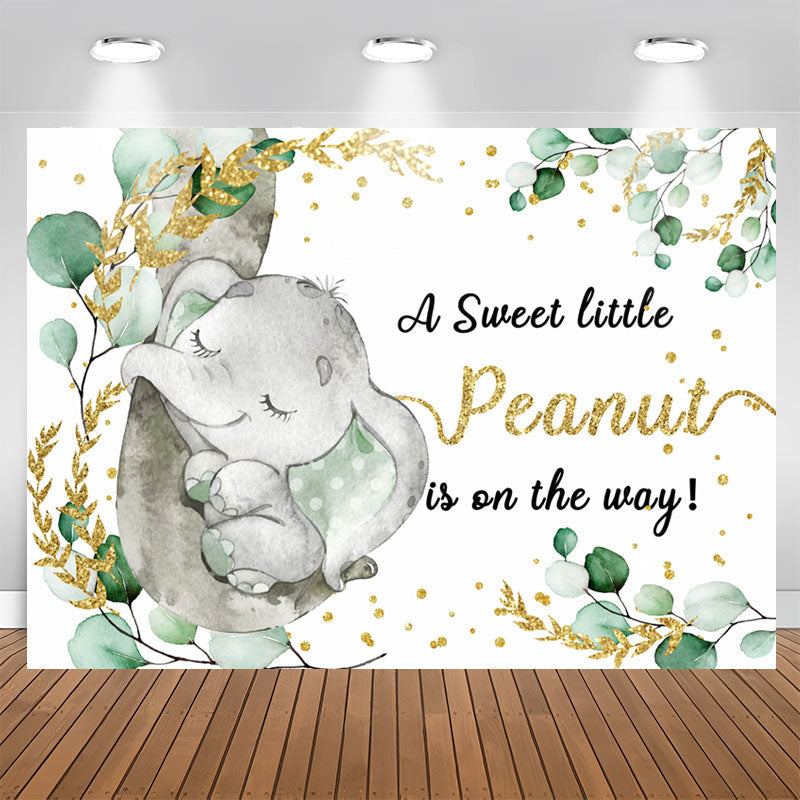 Aperturee - Glitter And Green Elephant Themed Baby Shower Backdrop