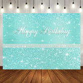 Aperturee - Glitter And Tiffany Bule Pearl Happy Birthday Backdrop
