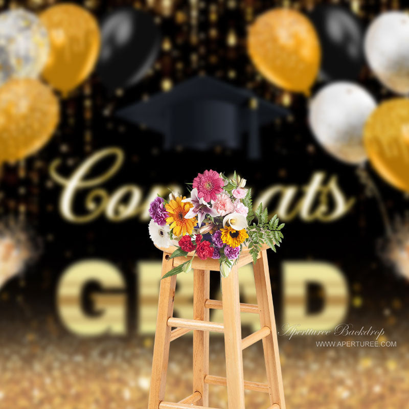 Aperturee - Glitter Balloon Champagne Bokeh Grad Backdrop For Photo