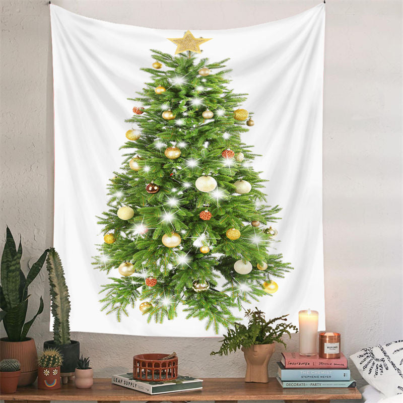 Aperturee - Glitter Bauble Pinetree Christmas Tapestry Wall Deco