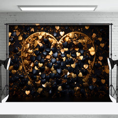 Aperturee - Glitter Black Golden Heart Valentines Day Backdrop