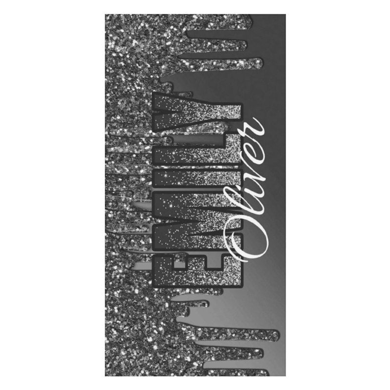 Aperturee - Glitter Black Silver Custom Name Beach Pool Towel