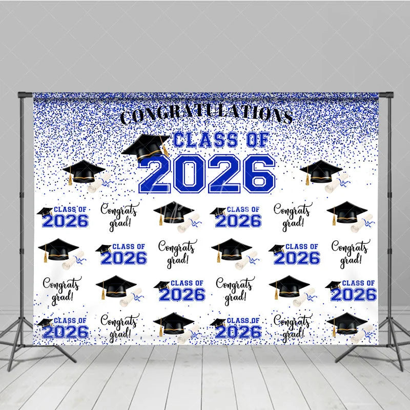 Aperturee - Glitter Blue Congratulations Class Of 2026 Backdrop