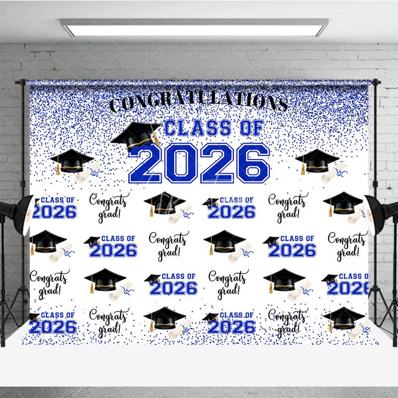 Aperturee - Glitter Blue Congratulations Class Of 2026 Backdrop