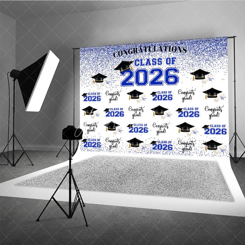 Aperturee - Glitter Blue Congratulations Class Of 2026 Backdrop