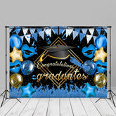 Aperturee - Glitter Blue Golden Balloon Grads Backdrop For Photos