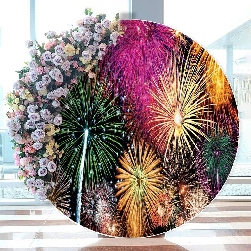 Aperturee - Glitter Colorful Round Happy Birthday Backdrop For Party