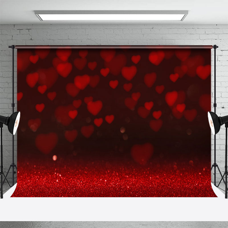 Aperturee - Glitter Dark Red Heart Bokeh Valentines Day Backdrop