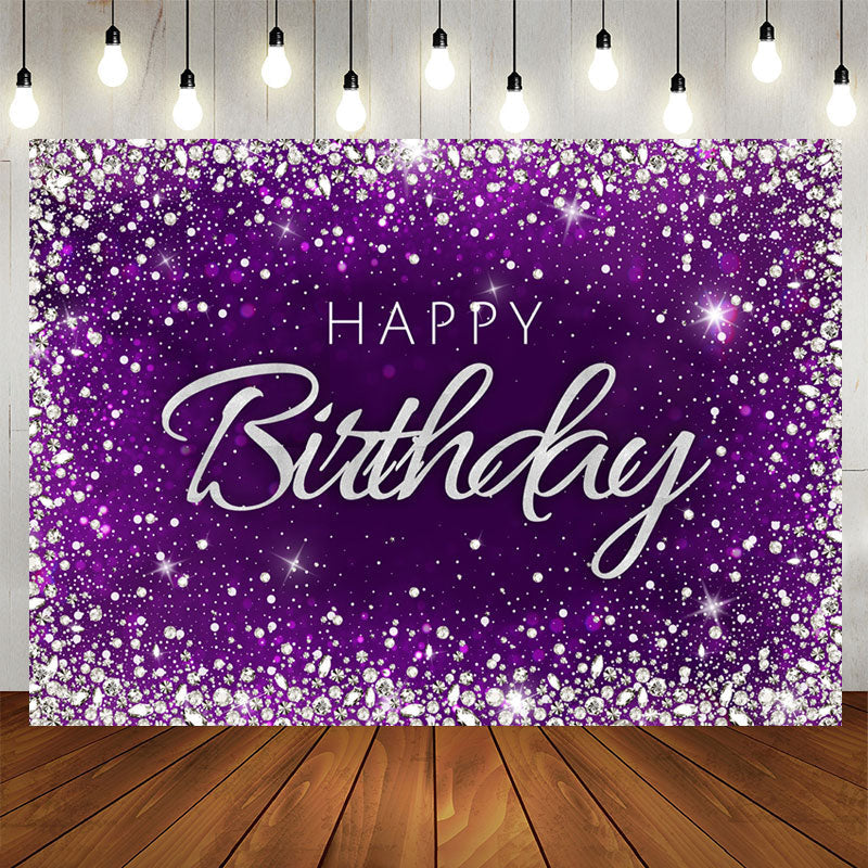 Aperturee - Glitter Diamond Purple Themed Happy Birthday Backdrop