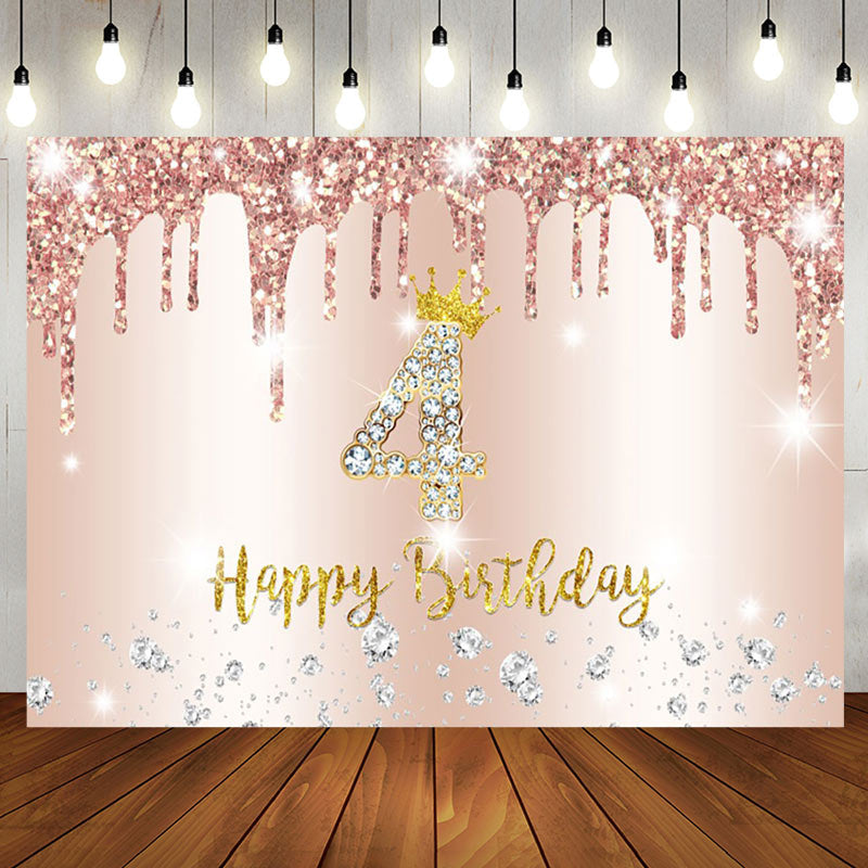 Aperturee - Glitter Diamond Rose Gold 4th Happy Birthday Backdrop