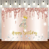 Aperturee - Glitter Diamond Rose Gold 4th Happy Birthday Backdrop