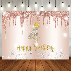Aperturee - Glitter Diamond Rose Gold 4th Happy Birthday Backdrop