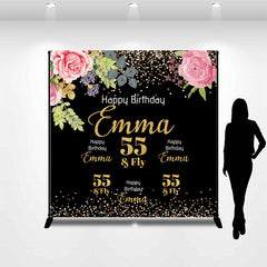 Aperturee - Glitter Floral Custom Name 55th Birthday Backdrop