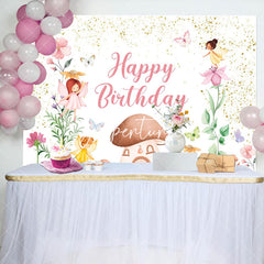 Aperturee - Glitter Floral Fairy Mushroom Girls Birthday Backdrop