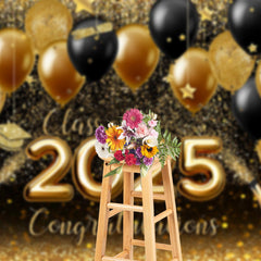 Aperturee - Glitter Gold Black Balloon Bokeh Graduation Backdrop